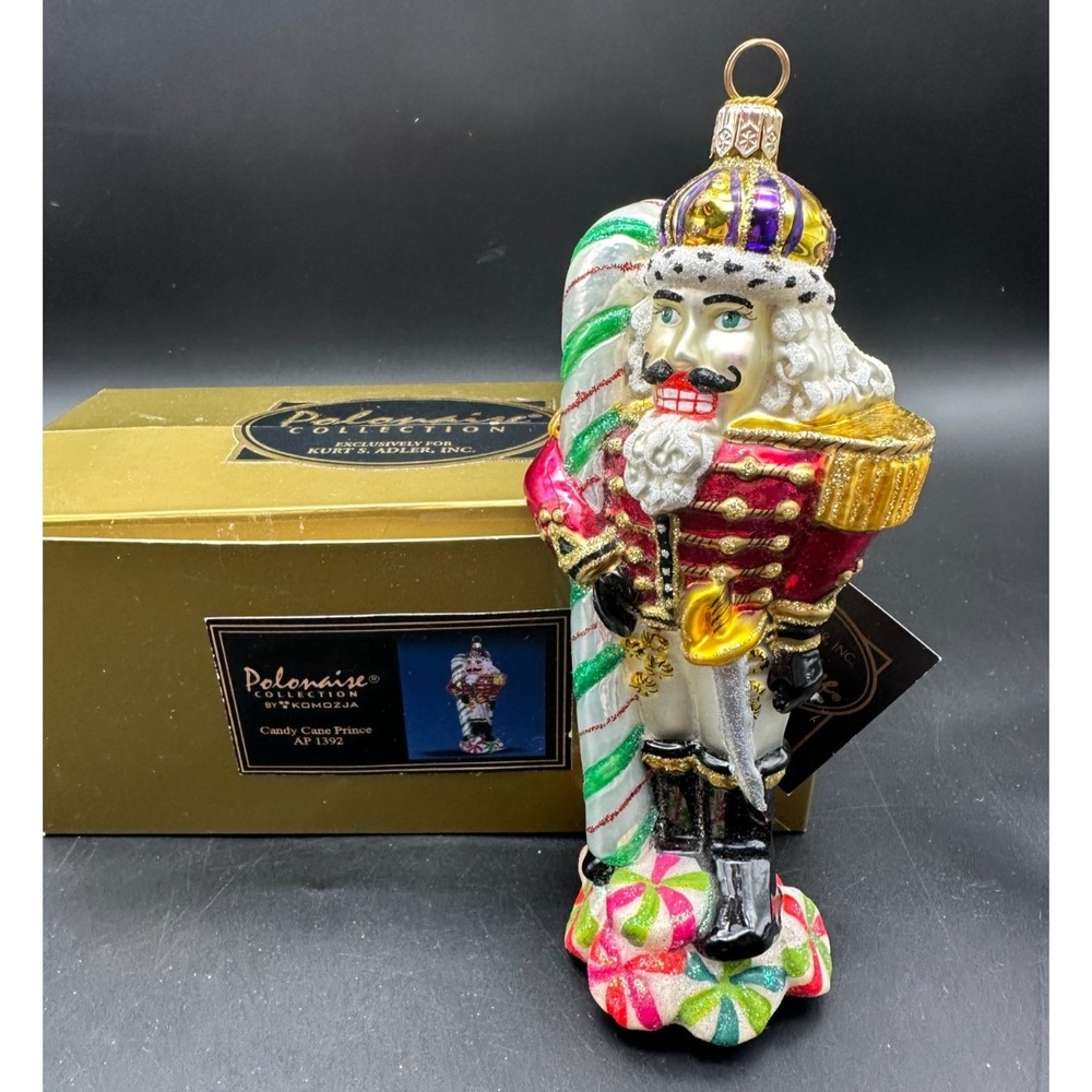 KURT ADLER POLONAISE CANDY CANE PRINCE ORNAMENT AP1392 7" CANDY CANE‎ NUTCRACKER